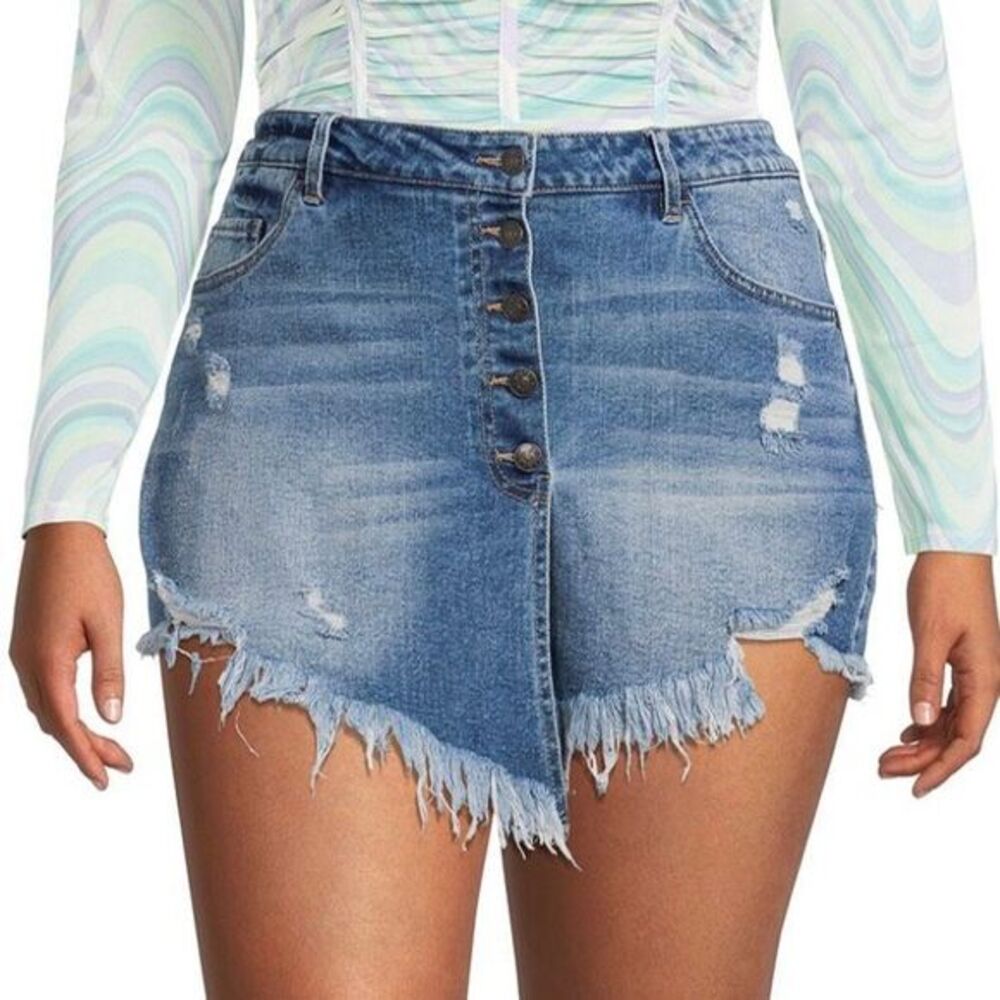 Y2K High Rise Jean Skort w/ Frayed Hem | Size 21